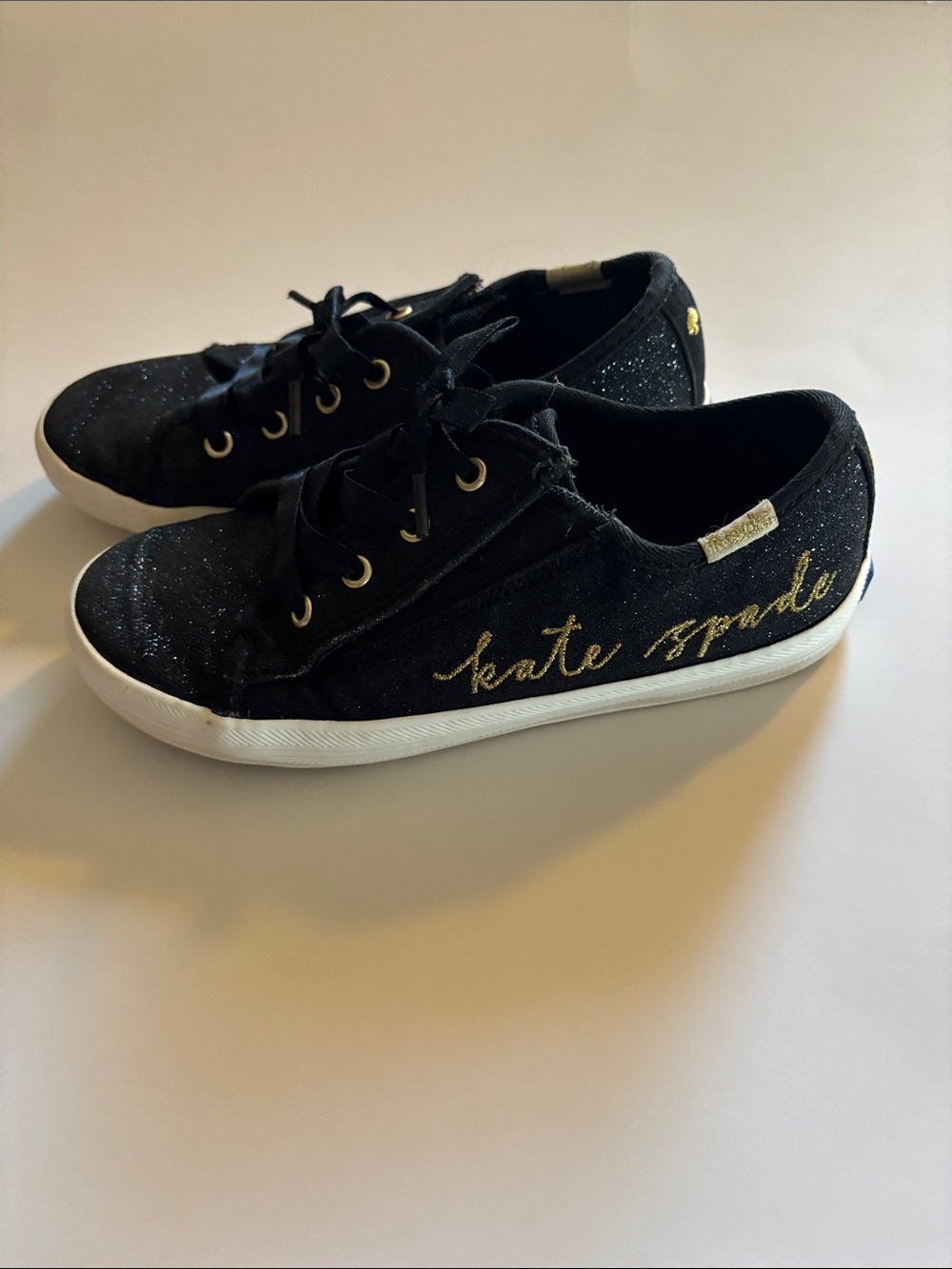 Kate Spade Kids' Black Glitter Low-Top Sneakers with Gold Script